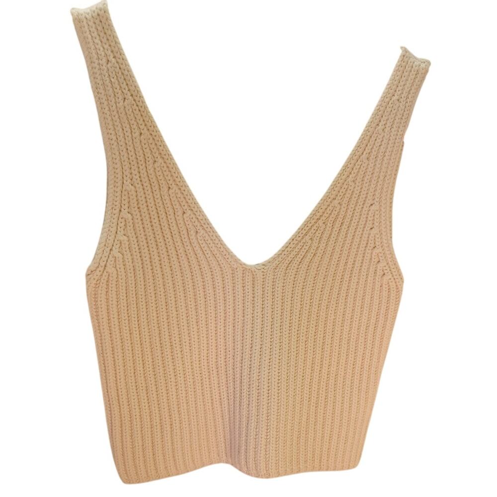 NWT The Drop Cropped Sweater Tank Top Cream Ribbed VNeck Sz Small Y2K Coquette